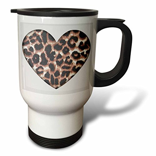 3dRose Heart Leopard Print Animal Prints Fashion Stainless Steel Travel Mug, 14-Ounce