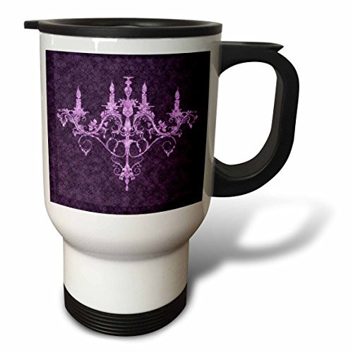 3dRose Chandelier Purple Damask Stainless Steel Travel Mug, 14-Ounce