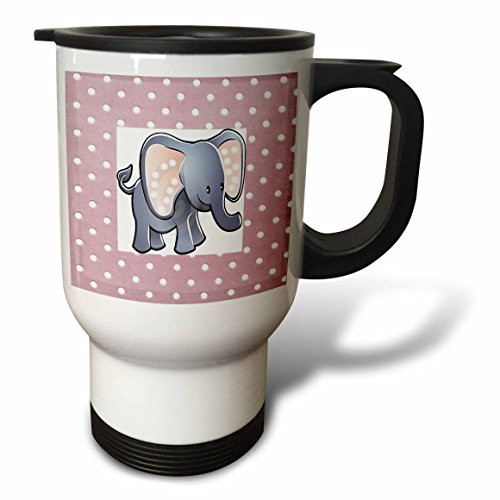 3dRose Adorable Baby Elephant on Dotted Pink Stainless Steel Travel Mug, 14-Ounce