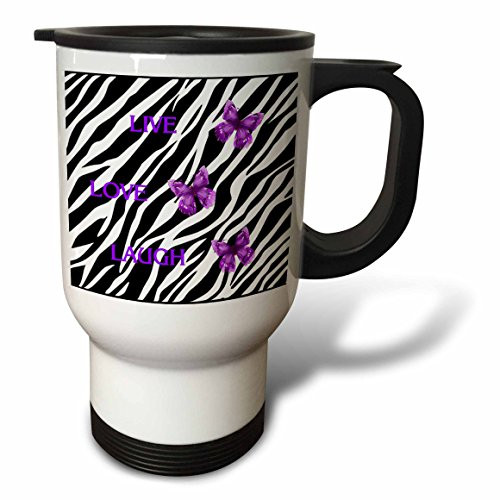 3dRose Zebra Print withPurple Butterflies Stainless Steel Travel Mug, 14-Ounce