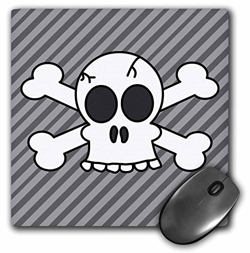 3dRose LLC 8 x 8 x 0.25 Inches Mouse Pad, Goth Punk Skull and Crossbones Gray Stripes (mp_6327_1)