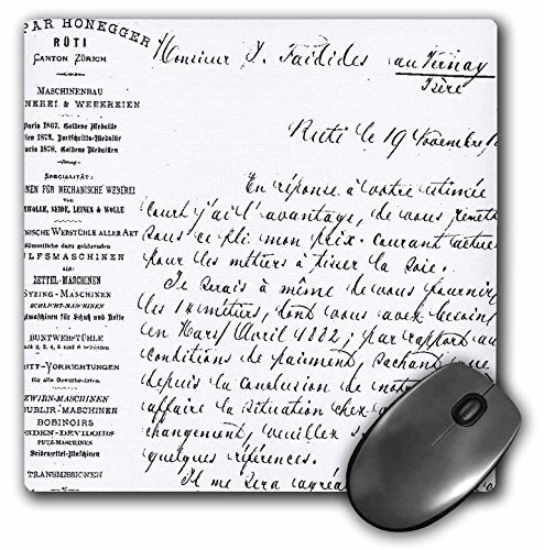 3dRose LLC 8 x 8 x 0.25 Inches Mouse Pad, Black and White French Script Vintage Art (mp_110566_1)