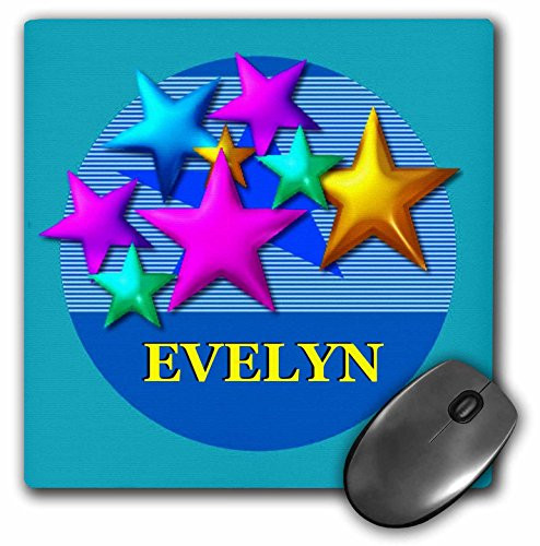 3dRose LLC 8 x 8 x 0.25 Inches Mouse Pad, Vibrant Colored Stars On A Blue Background Personalized with The Name Evelyn (mp_52959_1)