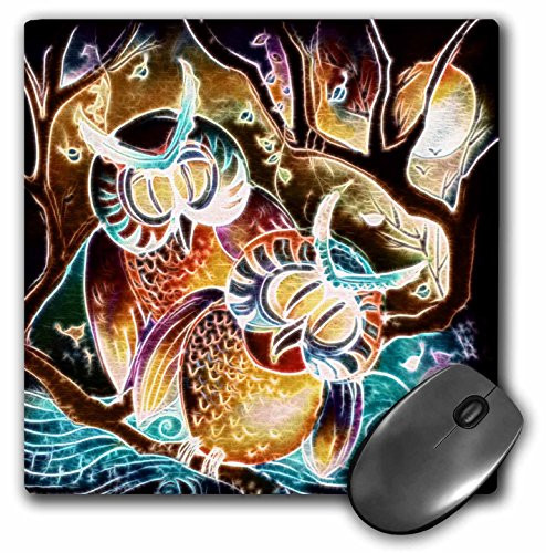 3Drose LLC 8 X 8 X 0.25 Inches Mouse Pad, Whimsical Fractal Glow Owls in The Moonlight Digital Art (Mp_116259_1)