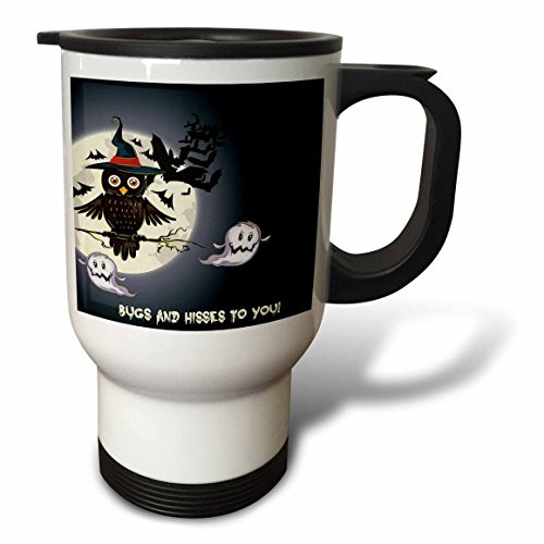 3dRose tm_65476_1 Halloween Owl with Ghost Travel Mug, 14-Ounce, Stainless Steel