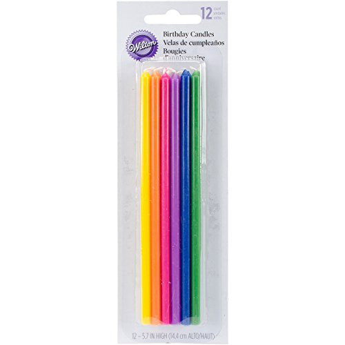Wilton Long Birthday Candles 5-7/8" 12/Pkg-Multicolor