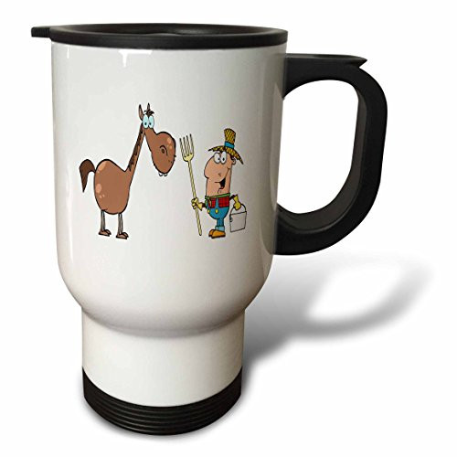 3dRose tm_118673_1" Funny Farmer with Horse Stainless Steel" Travel Mug, 14 oz, Multicolor