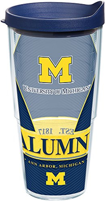 Tervis Michigan Wolverines Alumni Tumbler with Wrap and Navy Lid, 24 oz - Tritan, Clear