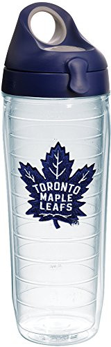 Tervis 1230998 NHL Toronto Maple Leafs Primary Logo Tumbler with Emblem and Navy with Gray Lid 24oz Water Bottle, Clear