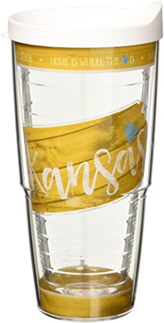 Tervis 1235255 Kansas State Wood Outline Tumbler with Wrap and White Lid 24oz, Clear Tervis 1235255 Kansas State Wood Outline Tumbler with Wrap and White Lid 24oz, Clear