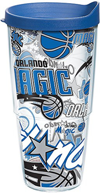 Tervis 1247495 NBA Orlando Magic All Over Tumbler with Wrap and Blue Lid 24oz, Clear