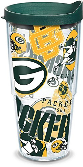 Tervis 1248164 NFL Green Bay Packers All Over Tumbler with Wrap and Hunter Green Lid 24oz, Clear