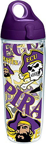 Tervis East Carolina Pirates All Over Insulated Tumbler with Wrap and Purple Lid, 24oz Water Bottle, Clear
