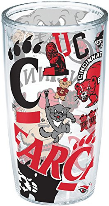 Tervis Cincinnati Bearcats All Over Insulated Tumbler with Wrap, 16oz, Clear Tervis Cincinnati Bearcats All Over Insulated Tumbler with Wrap, 16oz, Clear