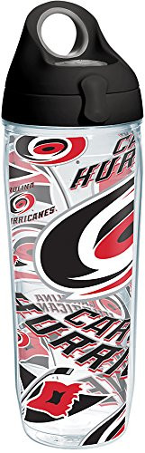 Tervis 1266009 NHL Carolina Hurricanes All Over Tumbler with Wrap and Black with Gray Lid 24oz Water Bottle, Clear