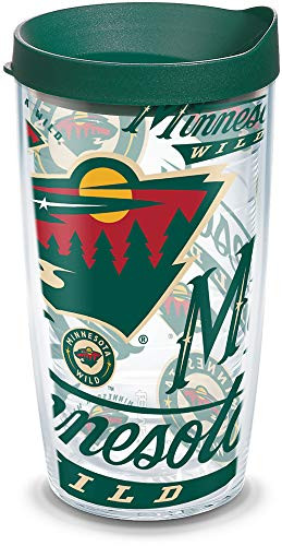 Tervis 1272233 NHL Minnesota Wild All Over Tumbler with Wrap and Hunter Green Lid 16oz, Clear