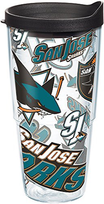 Tervis 1272276 NHL San Jose Sharks All Over Tumbler with Wrap and Black Lid 24oz, Clear Tervis 1272276 NHL San Jose Sharks All Over Tumbler with Wrap and Black Lid 24oz, Clear
