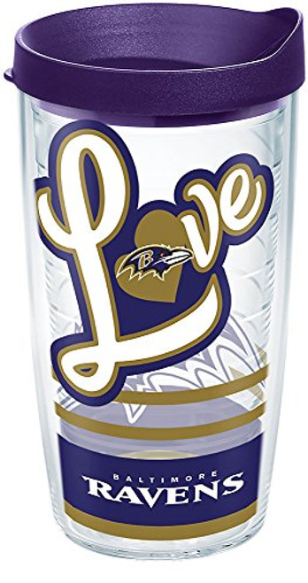 Tervis 1280489 NFL Baltimore Ravens Love Tumbler with Wrap and Royal Purple Lid 16oz, Clear Tervis 1280489 NFL Baltimore Ravens Love Tumbler with Wrap and Royal Purple Lid 16oz, Clear
