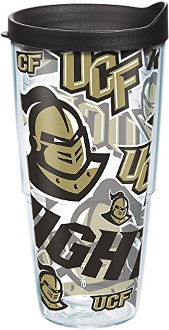 Tervis 1283476 UCF Knights All Over Tumbler with Wrap and Black Lid 24oz, Clear