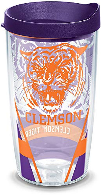 Tervis Clemson Tigers Vault Insulated Tumbler with Wrap and Royal Purple Lid, 16oz, Clear Tervis Clemson Tigers Vault Insulated Tumbler with Wrap and Royal Purple Lid, 16oz, Clear