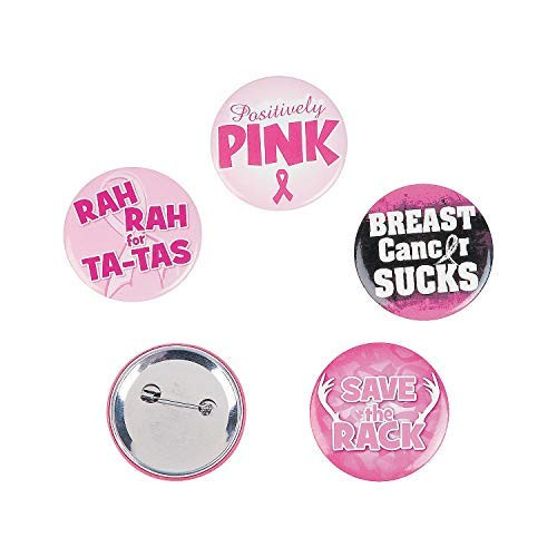Fun Express - Pink Awareness Fun Buttons - Jewelry - Pins - Novelty Buttons - 24 Pieces