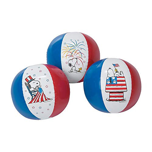 Fun Express - Peanuts Patriotic Beach Balls (11") for Fourth of July - Toys - Inflates - Beach Balls - Fourth of July - 12 Pieces