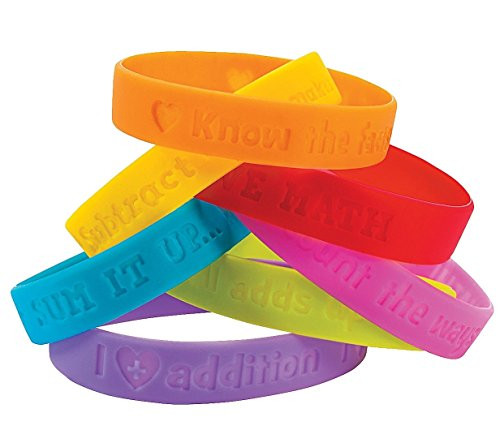 Fun Express I Love Math Rubber Bracelets - 24 Pieces - Educational and Learning Activities for Kids