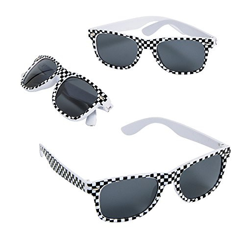 Fun Express Race Car Checkered Flag Print Sunglasses,Black,white - 12 Piece Pack