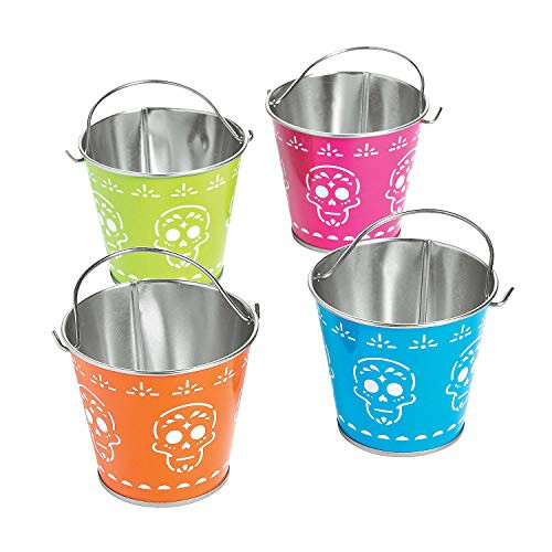 Fun Express - Day Of The Dead Metal Pails for Halloween - Party Supplies - Containers & Boxes - Metal Containers - Halloween - 12 Pieces