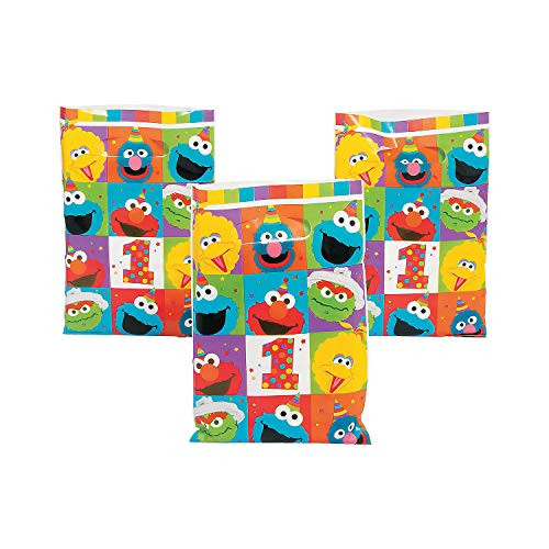 Fun Express - Elmo Turns One Loot Bags for Birthday - Party Supplies - Licensed Tableware - Misc Licensed Tableware - Birthday - 8 Pieces