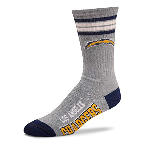 For Bare Feet NFL Men's Reverse 4 Stripe Deuce Crew Socks Men's Large 10-13 (Los Angeles Chargers)
