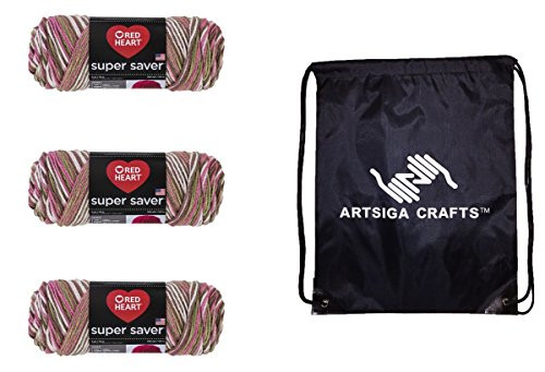 Red Heart Knitting Yarn Super Saver Pink Camo 3-Skein Factory Pack (Same Dyelot) E300-972 Bundle with 1 Artsiga Crafts Project Bag Red Heart Knitting Yarn Super Saver Pink Camo 3-Skein Factory Pack (Same Dyelot) E300-972 Bundle with 1 Artsiga Crafts Project Bag