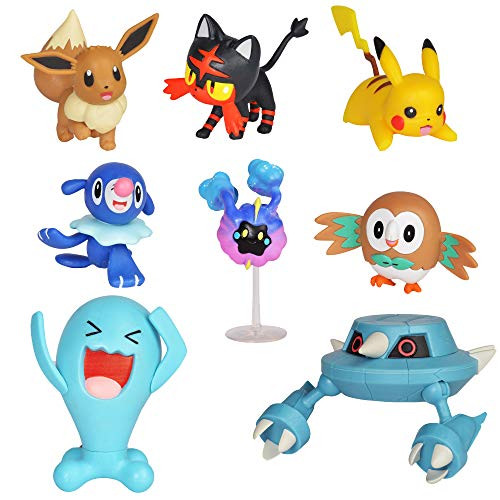 Pokemon Action Figure Mega Battle Pack - Comes with 2" Rowlet, 2" Popplio, 2" Litten, 2" Eevee, 2" Pikachu,  2" Cosmog, 3" Metang, and 3" Wobbuffet