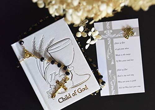 Loving Memories First Communion Gift for Boy 5 Piece Boxed Gift Set Prayer Book, Rosary, Pin, Ceramic Cross, Card Loving Memories First Communion Gift for Boy 5 Piece Boxed Gift Set Prayer Book, Rosary, Pin, Ceramic Cross, Card