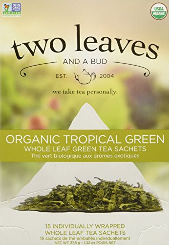 TWO LEAVES AND A BUD Organic Tropical Green Tea 15 Bag, 0.02 Pound