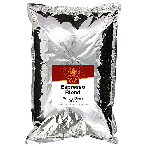 Copper Moon Whole Bean Coffee Espresso 5 Pound Whole Bean Dark Roast Small Batch Coffee Heavy Crema Notes of Chocolate Sweet Floral Presence 100% Arabica