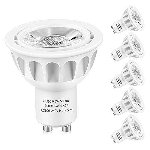 GU10 LED Bulbs, LEDMEI 6 Pack GU10 Led Light Bulbs, 50W Halogen Bulb Equivalent, 120 Volt, 6.5W 550lm, 3000K Warm White, 40° Beam Angle Spotlight, UL Listed, Non-Dimmable GU10 LED Bulbs, LEDMEI 6 Pack GU10 Led Light Bulbs, 50W Halogen Bulb Equivalent, 120 Volt, 6.5W 550lm, 3000K Warm White, 40° Beam Angle Spotlight, UL Listed, Non-Dimmable