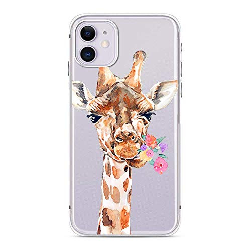 FancyCase Compatible with iPhone 11-New Animal Style Soft Silicone Clear Protective iPhone 11 Case (Flower Giraffe)
