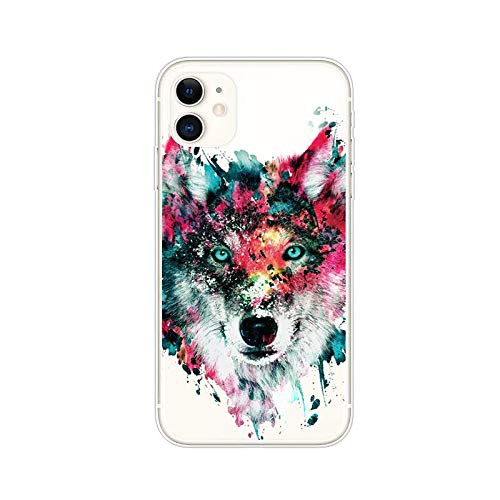 FancyCase Compatible with iPhone 11-New Animal Style Soft Silicone Clear Protective iPhone 11 Case (Colorful Wolf)