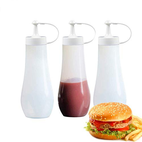 Set of 3 Pcs Plastic Squeeze Bottles with Lids, Kitchen Sauces Squeeze Bottle for BBQ, Condiments, Salad Dressings and Ketchup (12oz/360ml)