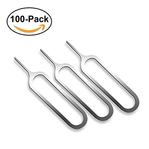 Tiehnom 100x Sim Card Tray Remover Eject Pin Key Tool Compatible With iPhone iPad Samsung and More (Silver)