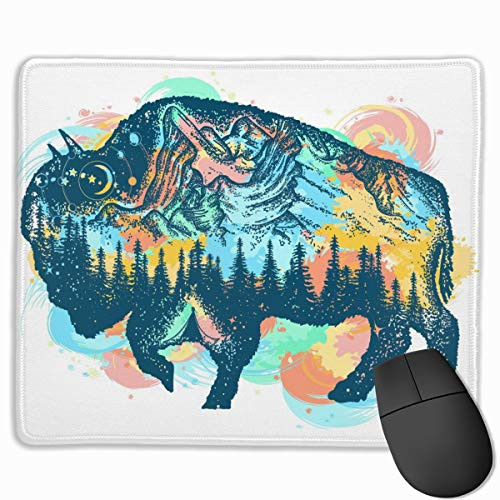 Buffalo Bison Color Tattoo Art Mouse Pad,Customized Rectangle Non-Slip Rubber Mousepad Gaming Mouse Pad