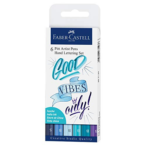 Faber-Castell Pitt Artist Pen Hand Lettering Set - 6 Blue Brush Lettering Pens