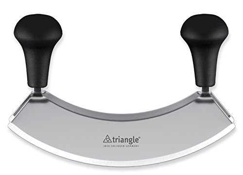 Triangle Germany Mezzaluna Knife, 7 inch Curved Double Blade, Rust-Free Stainless Steel, Professional-Grade Design with Ergonomic Handles for Efficient Chopping and Mincing