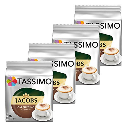 Tassimo Jacobs Cappuccino, Rainforest Alliance Certified, Pack of 4, 4 x 16 T-Discs (8 Servings) Tassimo Jacobs Cappuccino, Rainforest Alliance Certified, Pack of 4, 4 x 16 T-Discs (8 Servings)