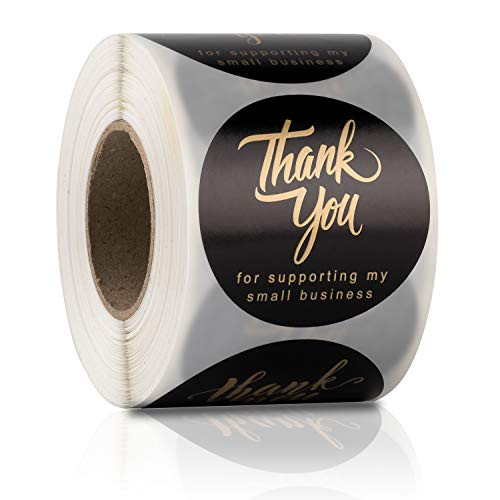 2" Thank You for Supporting My Small Business Stickers, 4 Designs Golden Font, Round Labels for Business, Online Retailers, Boutiques, Shops to Use on Bags, Boxes and Envelope, 500 Labels Per Roll