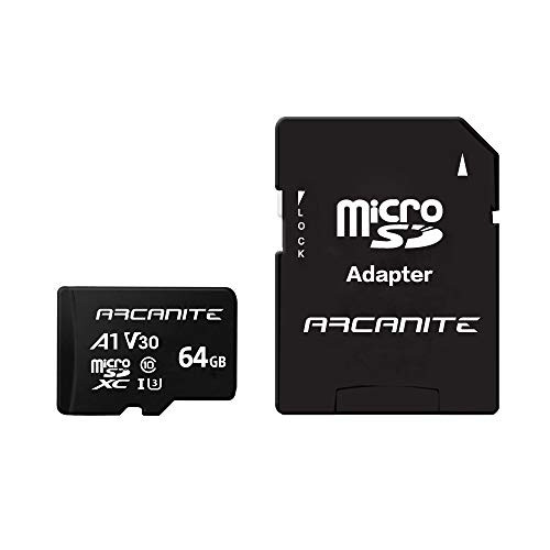 ARCANITE 64GB MicroSDXC Memory Card with Adapter - UHS-I U3, A1, V30, 4K, C10, Micro SD - AKV30A164