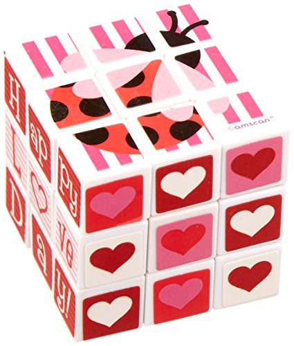 Amscan Valentine's Day Plastic Puzzle Cube Party Toy Favor Set (1 Piece), 1 1/8" x 1 1/8" x 1 1/8", Multicolor