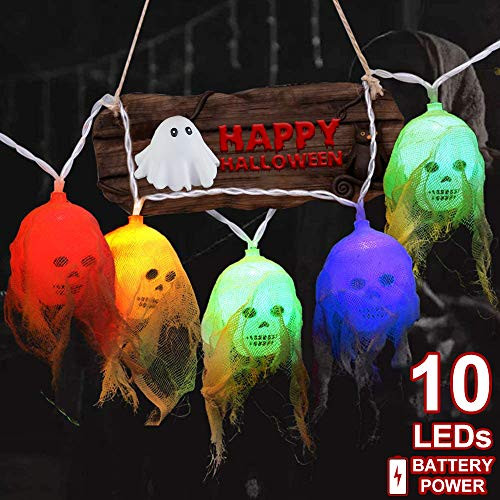 Halloween Skeleton Skull Lights Decorations, 10 LEDs Halloween String Lights for Indoor/Outdoor Decoration, Spooky Halloween Lights Party Supplies Home Decor Battery Operated (Colorful)