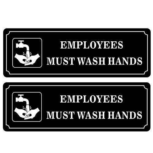 Outdoor/Indoor (2 Pack) 9" X 3" - Employees Must Wash Hands - Notice Sign Black & White Vinyl Label Sticker Decal - for Business Store, Shop, Cafe, Office, Restaurant - Back Adhesive Vinyl